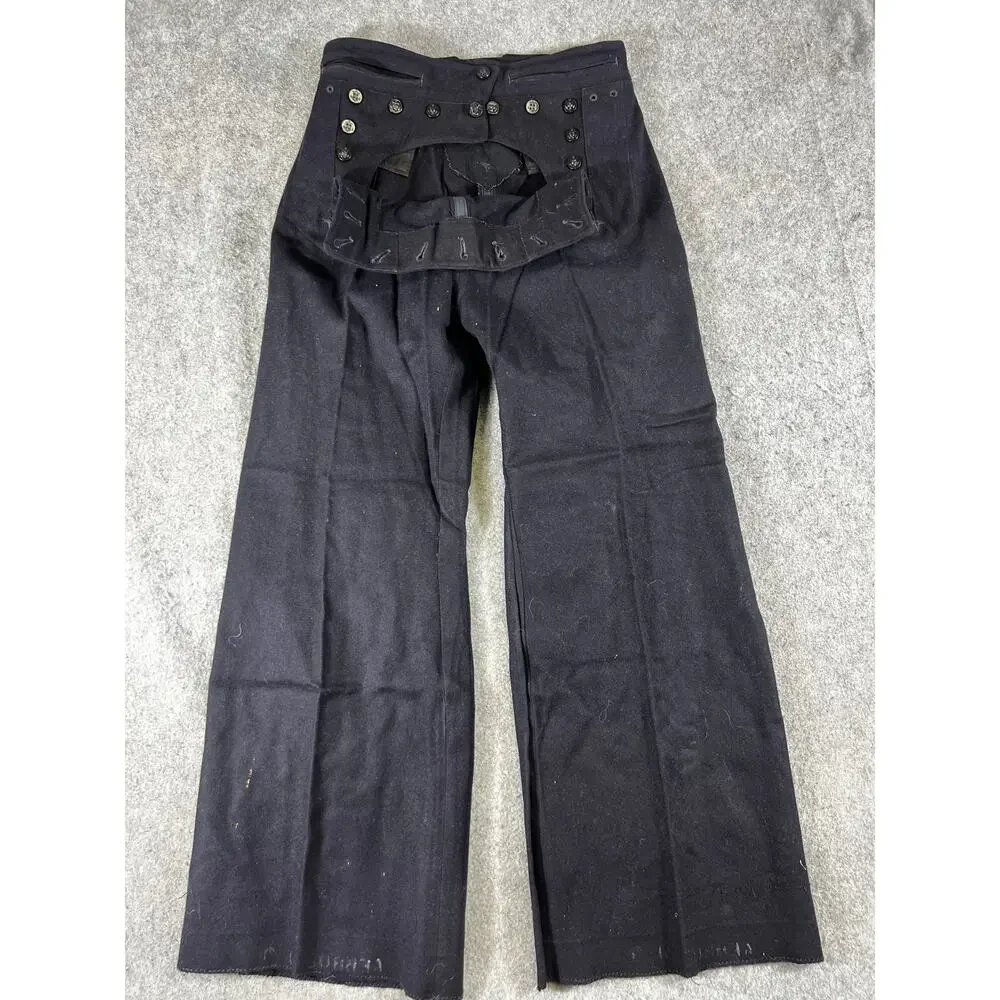 VTG 40s US Navy Sailor Pants Mens 28 Black High Rise Wide Leg Military Workwear